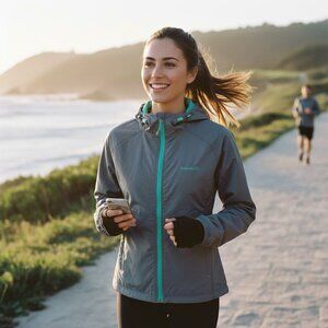 Avalanche Womens Hooded Microfiber Softshell Jacket Full Zip Sz L Gray/Teal 251G